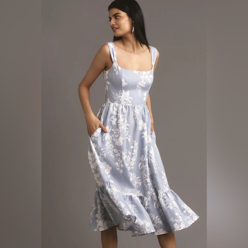 Reformation Blue and White Floral Midi Dress